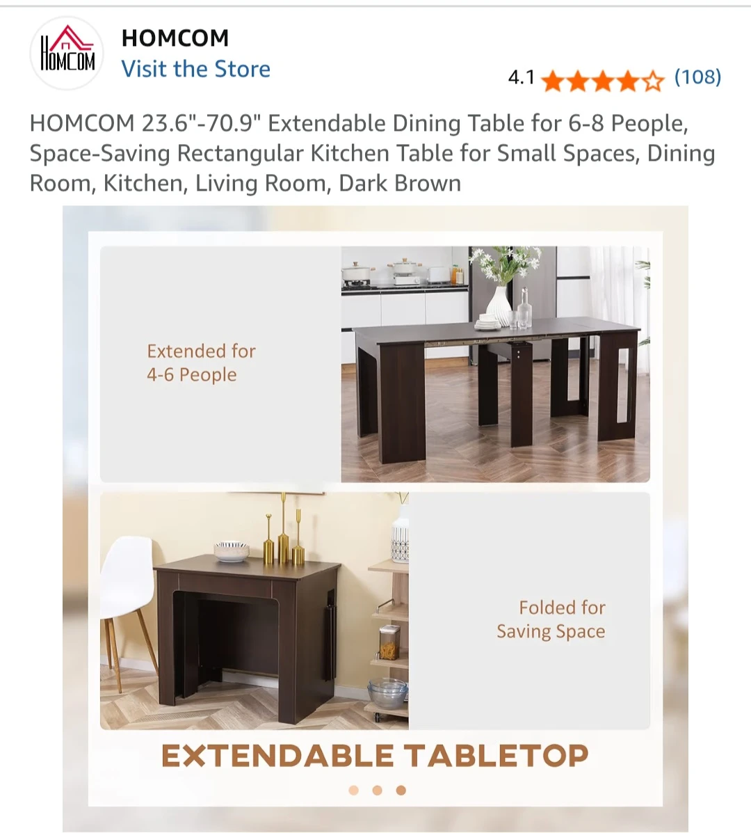 Extendable Dining Table - Dark Brown - photo 4