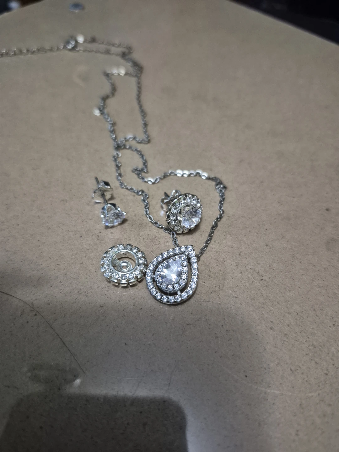 Silver-tone Necklace and Earrings Set with Crystals