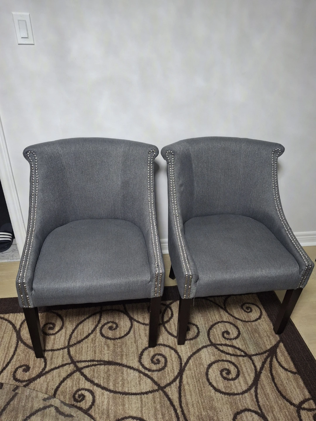 Set of Two Grey Upholstered Accent Chairs