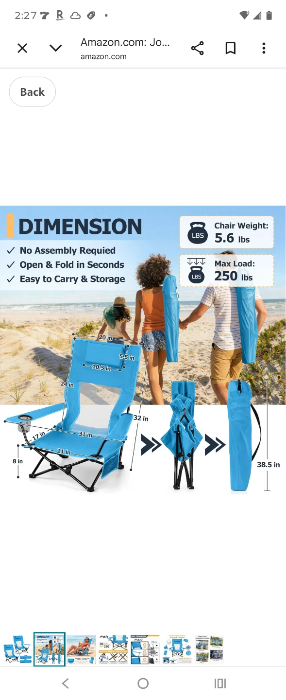 Joyfair High Back Beach Camping Chair, 2 Pack - photo 2