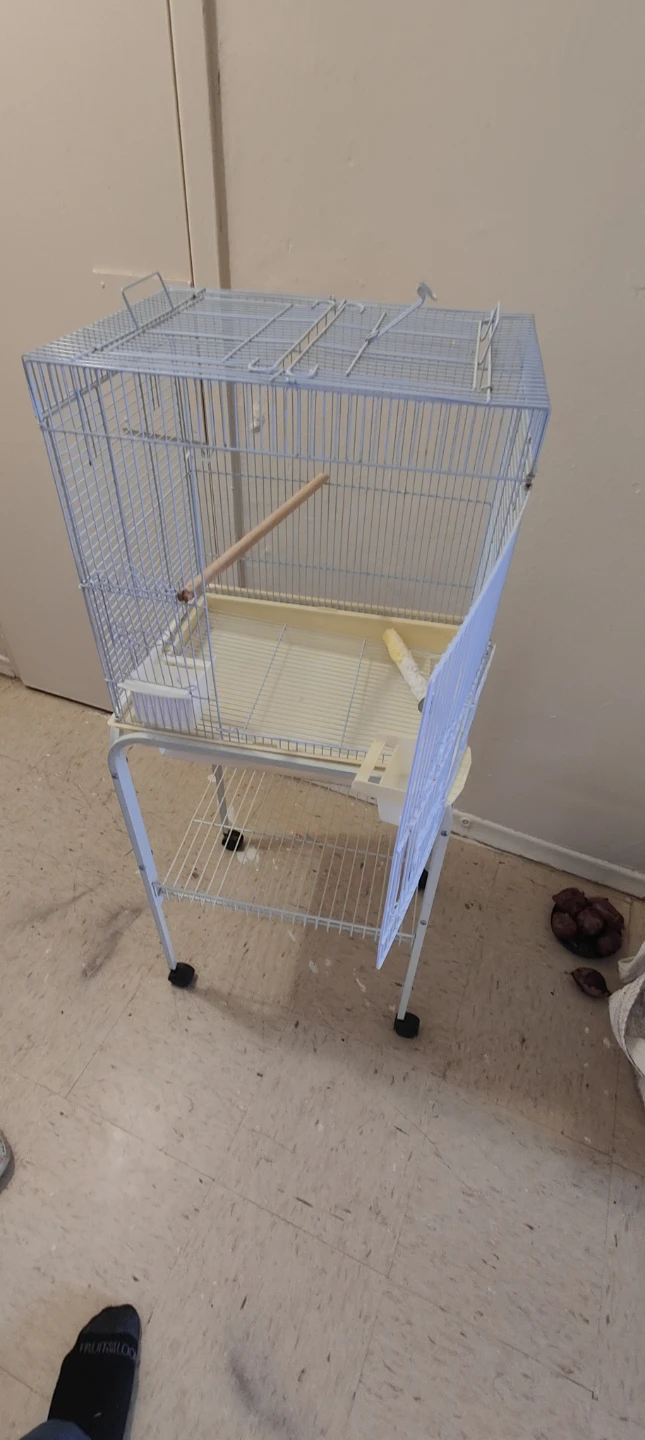 White Metal Bird Cage with metal stand wheels baseboard - photo 3
