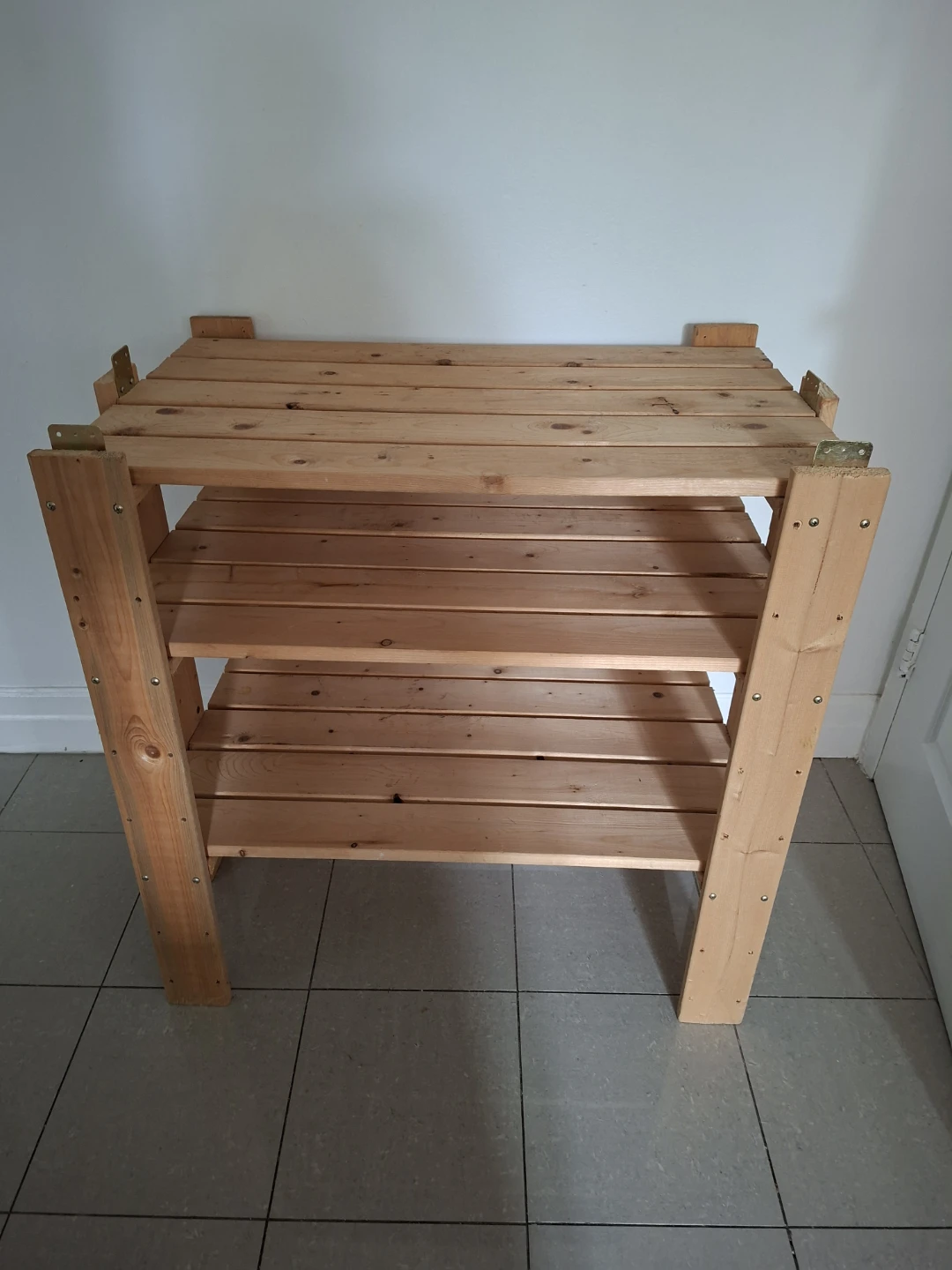 Natural Wood Three-Tier Shelving Unit