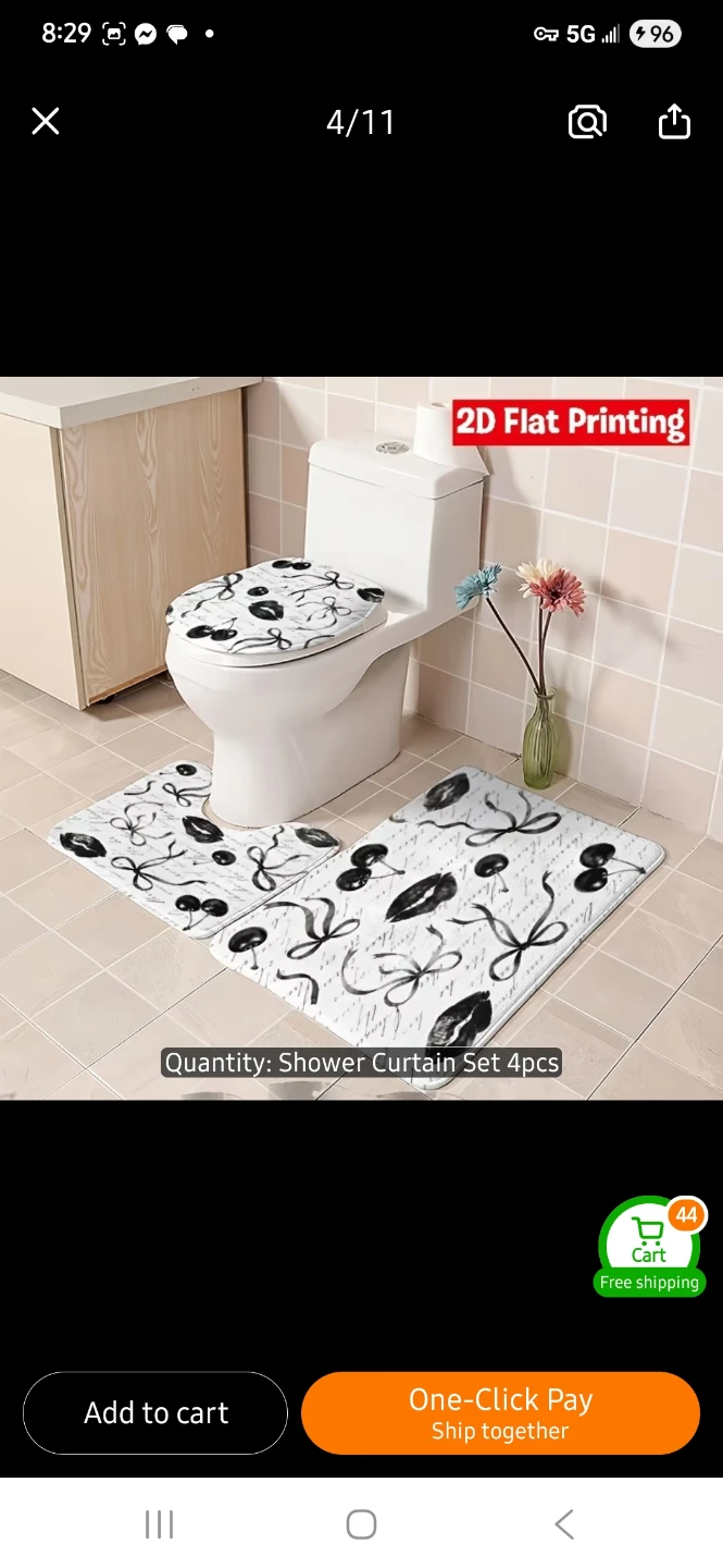 NEW 4pc Bathroom Shower Curtain Set with Cherry and Lip Print 💋 - photo 5