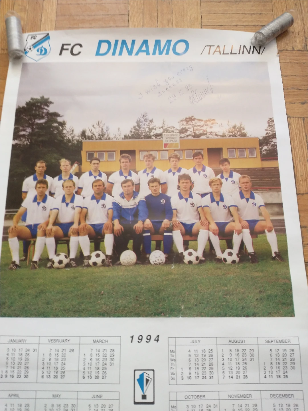 1994 FC Dinamo Tallinn 17 x 23 1/2" Team Picture Calendar Poster - photo 5