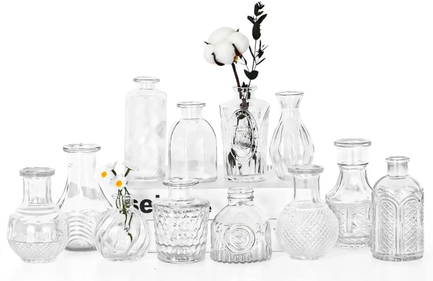Set of 12 Small Decorative Glass Vases