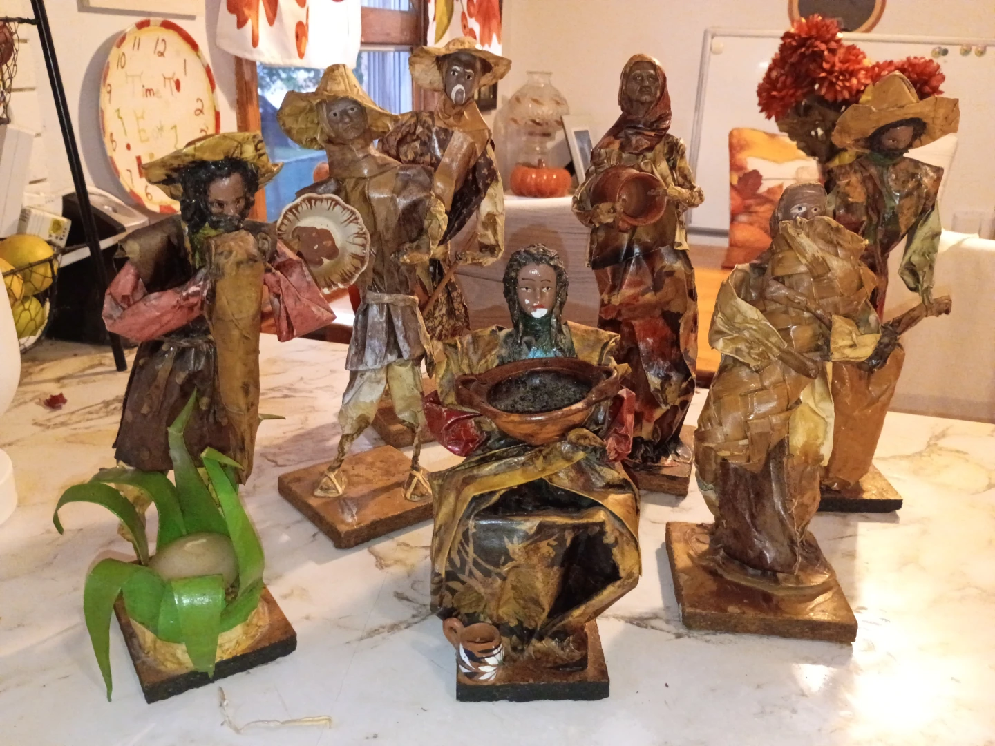 Set of 7 Handcrafted Corn Husk Folk Art Figurines
