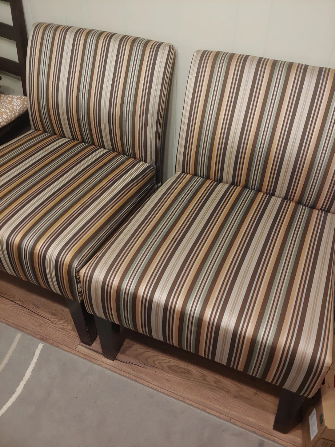 Pair of Striped Armless Accent Chairs