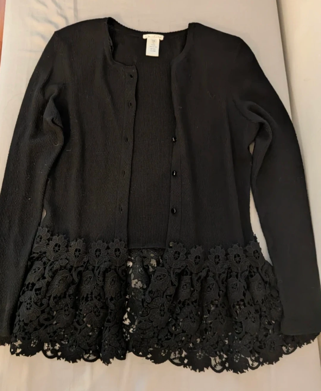 Oscar de la Renta Black Cardigan with Lace Peplum
