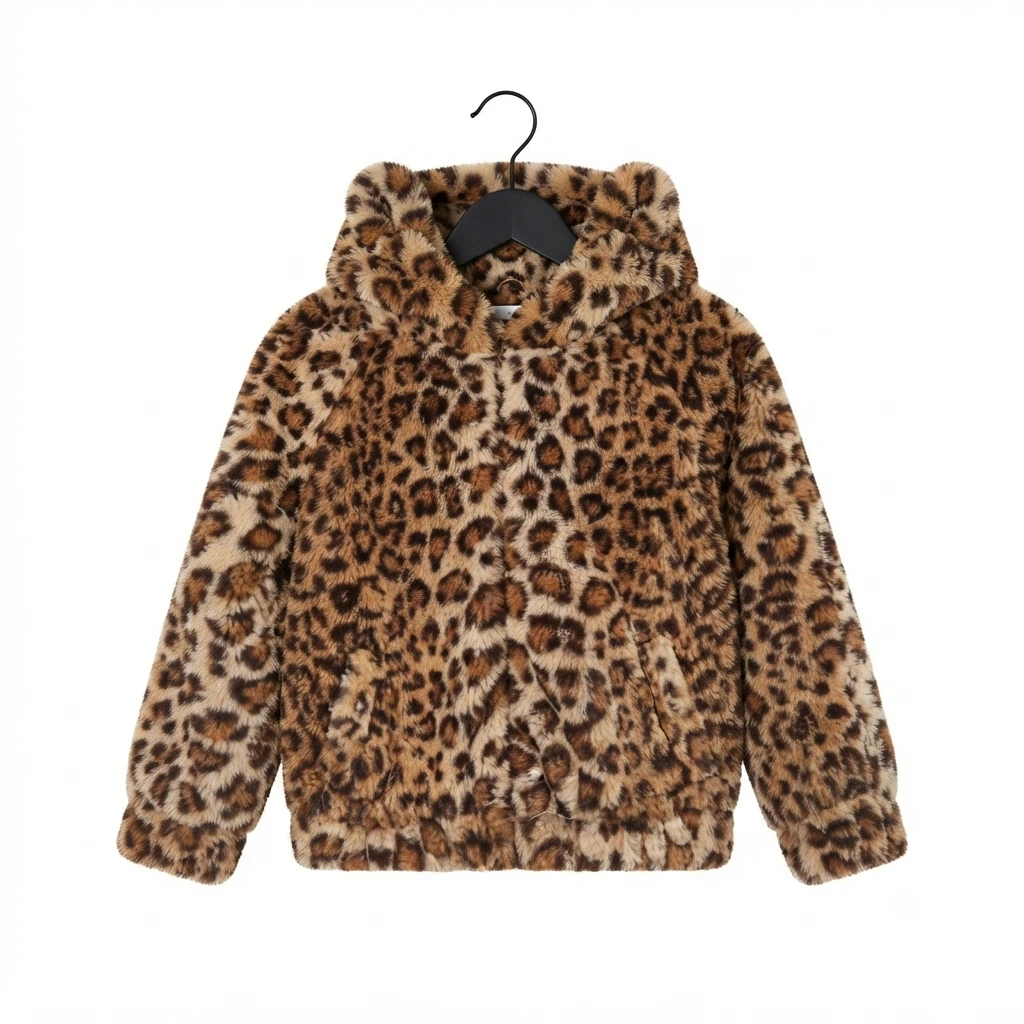 Tucker + Tate Girls Leopard Faux Fur Hoodie Jacket - Size 7