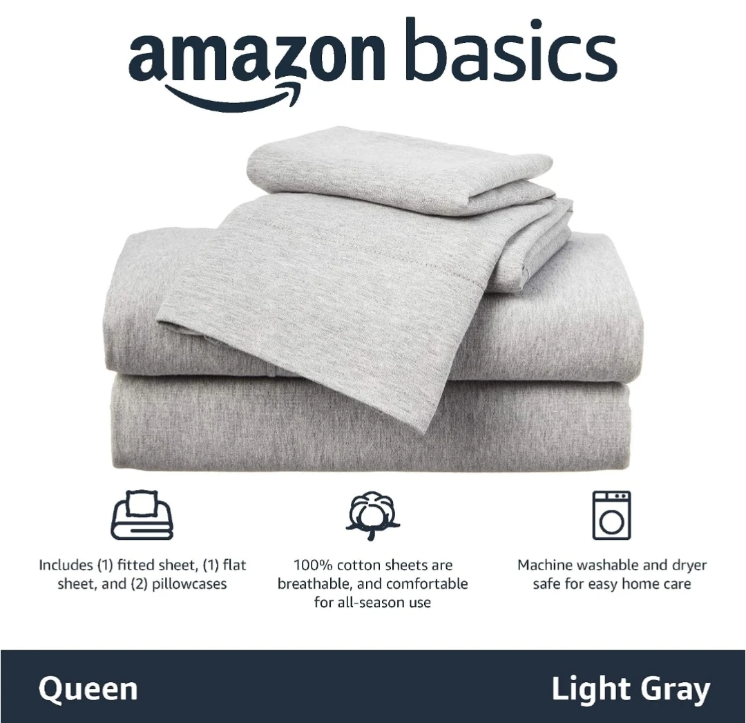 Queen Basics 4 Piece Bed Sheet Set, 100% Cotton Jersey 🏈 - photo 3