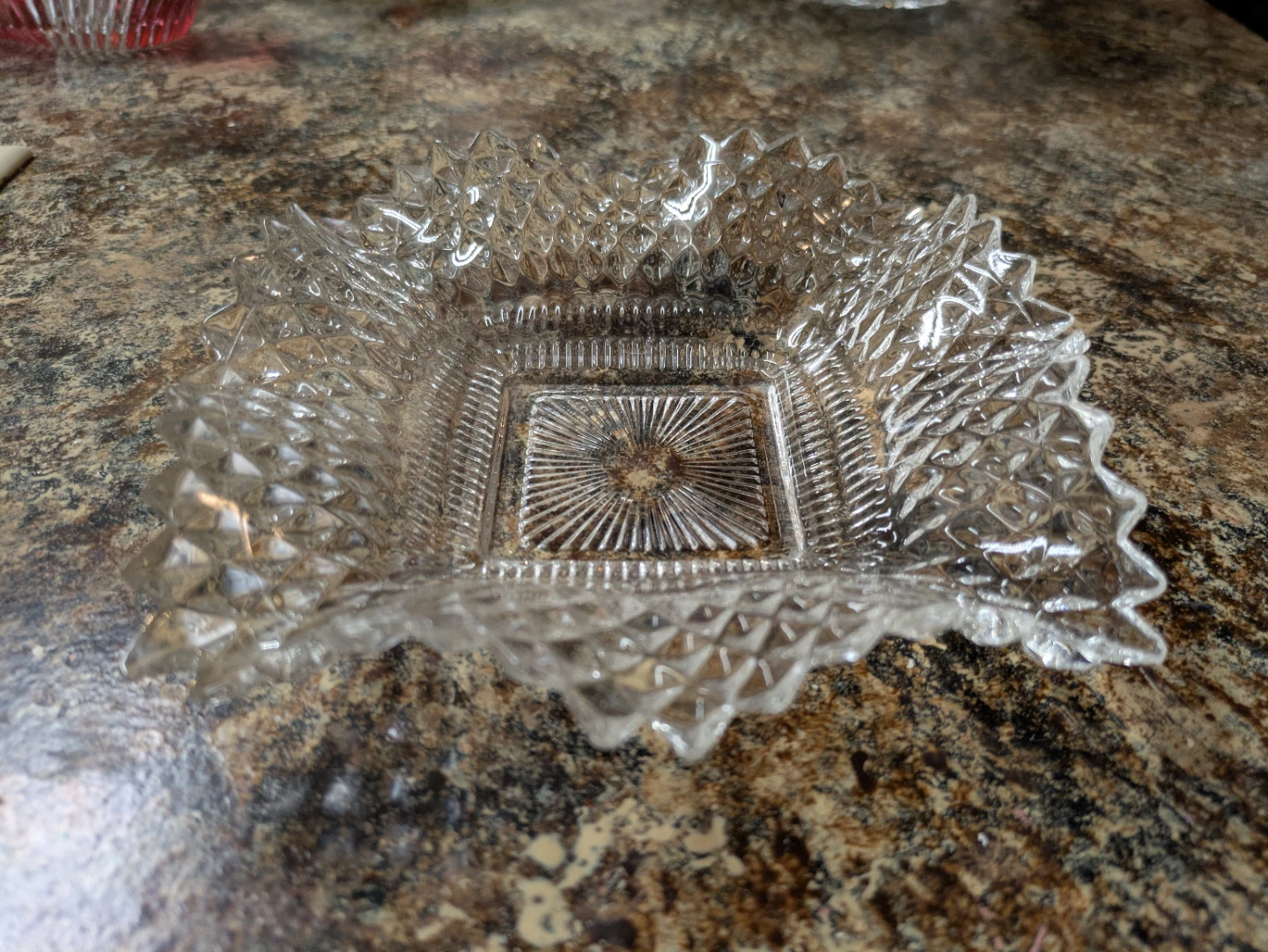 Vintage Clear Glass Diamond Pattern Dish