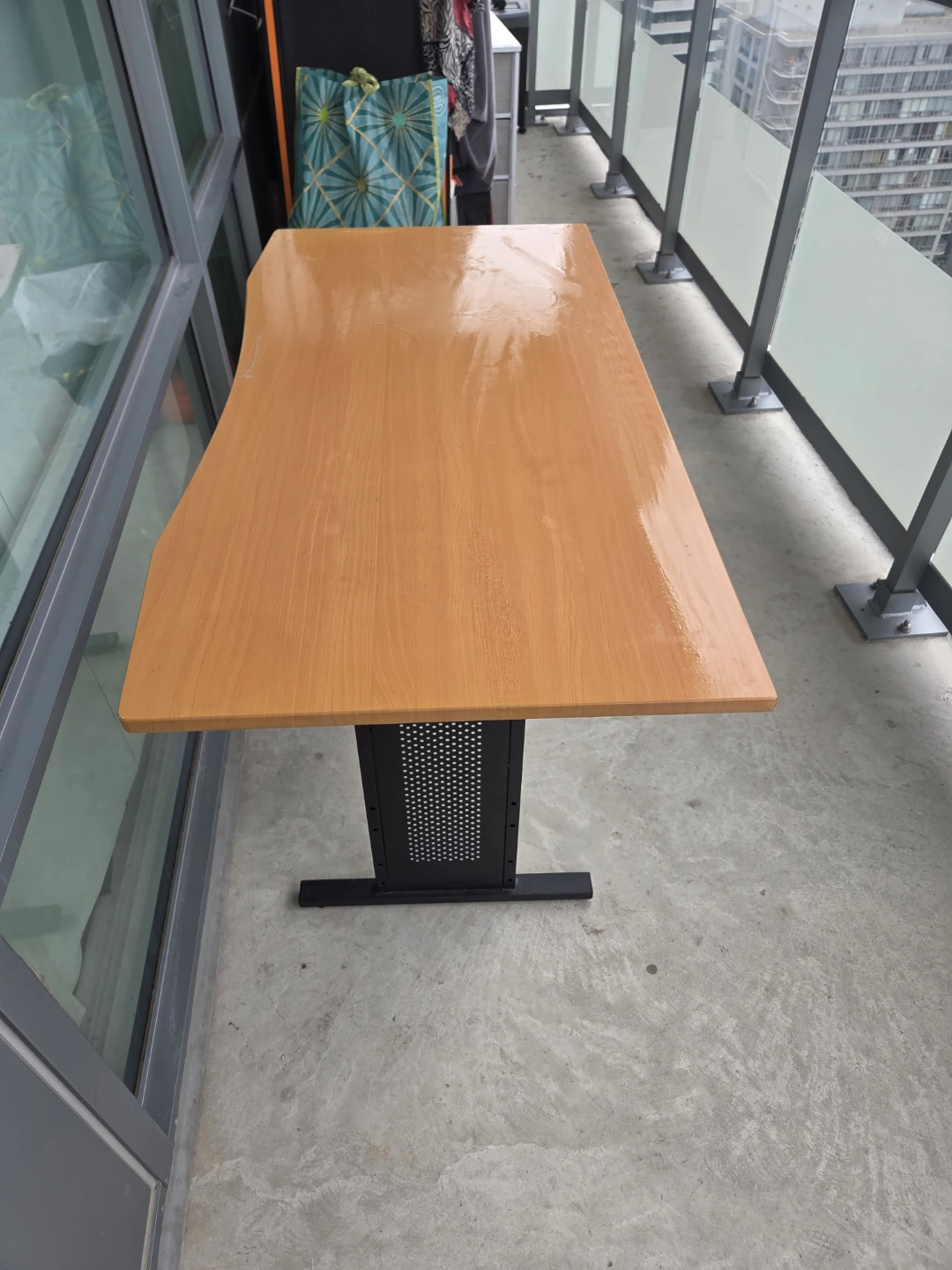 Wooden Desk with Black Metal Base
