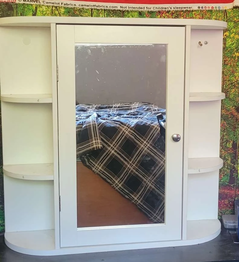 White Wall Cabinet with Mirrored Door and Shelves