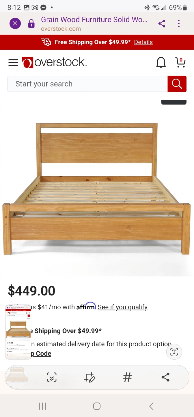 Full size wooden bed frame. NEW still in boxes