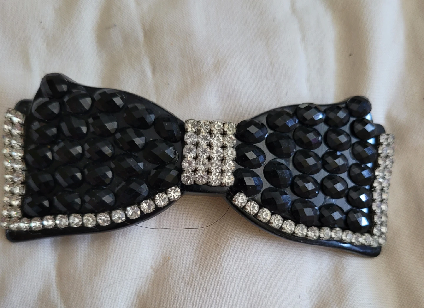 B🏈lack Bow Hair Clip with Rhinestones