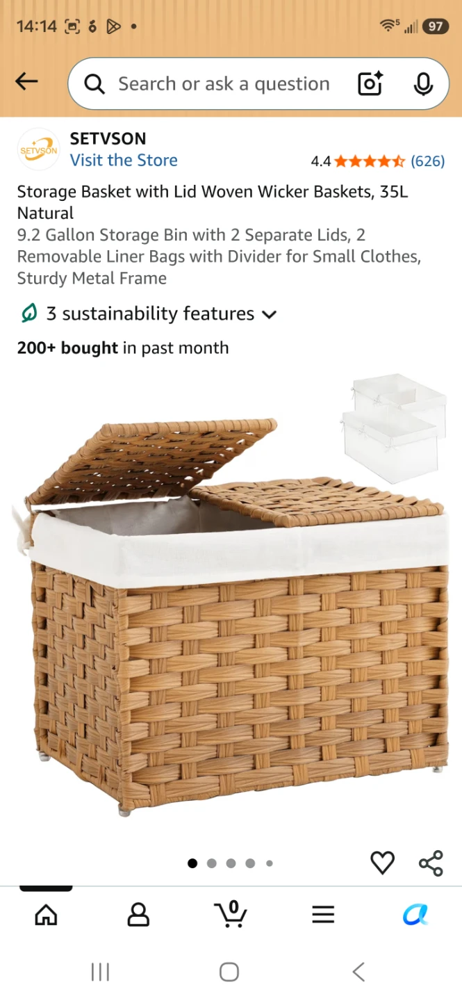 SETVSON Woven Storage Basket with Lid