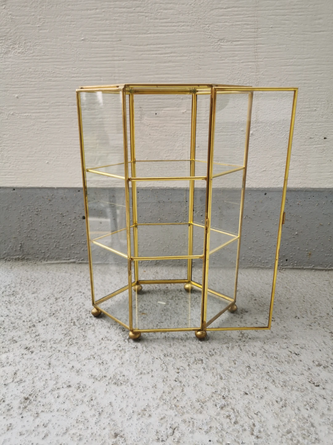Vintage Brass & Glass 3-Tier Tabletop Curio Display Cabinet - photo 2