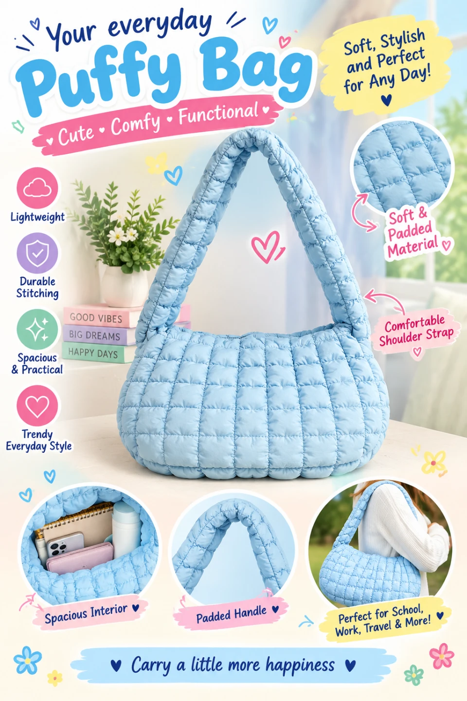 👜Brand New Light Blue Puffy Shoulder Bag👜