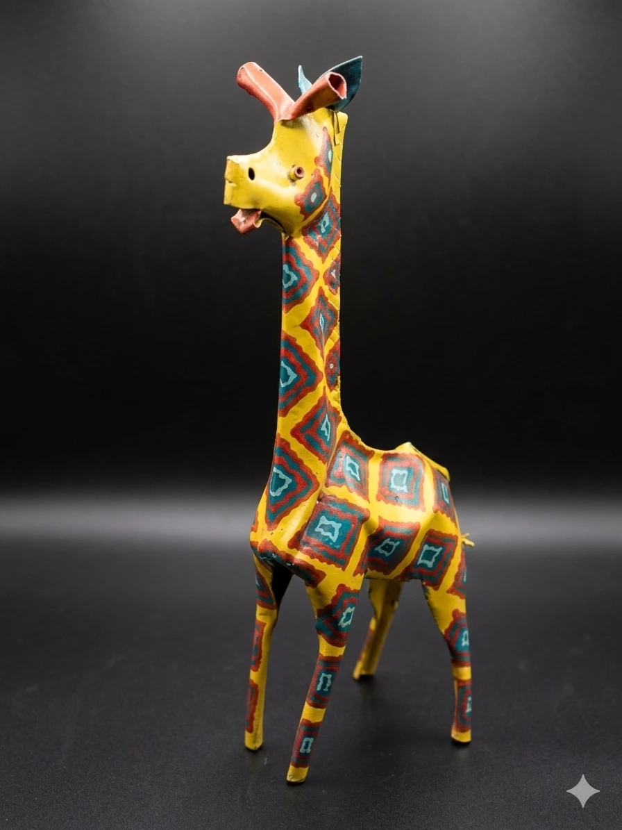 Authentic Zimbabwe Hand-Painted Giraffe Folk Art Sculpture