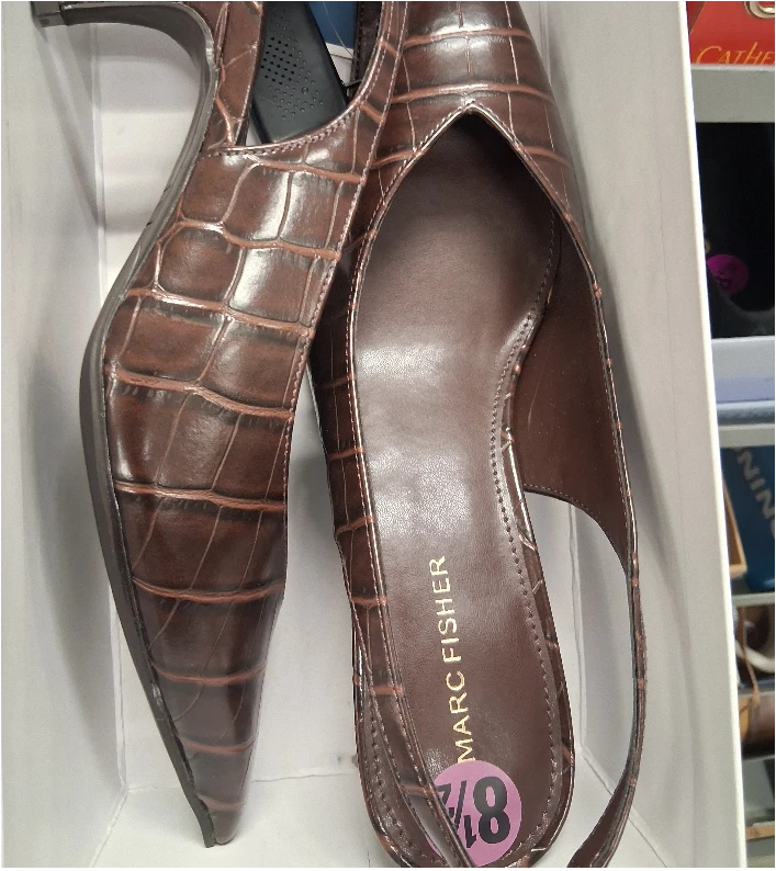 Marc Fisher Brown Croc Embossed Slingback Heels