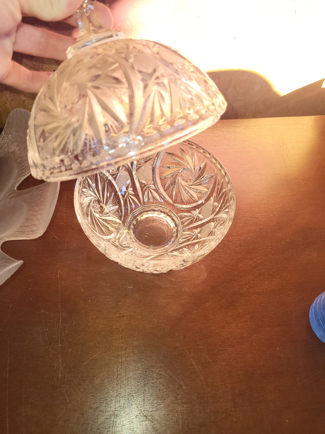 Frosted Flower Bowl and Cut Glass Covered Dish - photo 2
