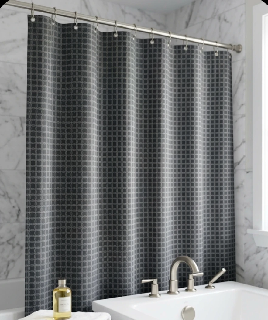 Two - Fabric  Shower Curtains with two sets of metal Rings
