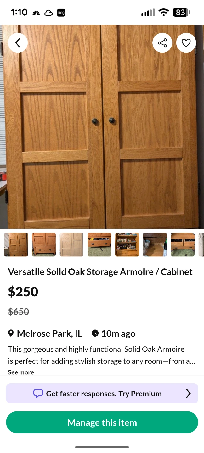 Versatile Solid Oak Storage Armoire / Cabinet - photo 3