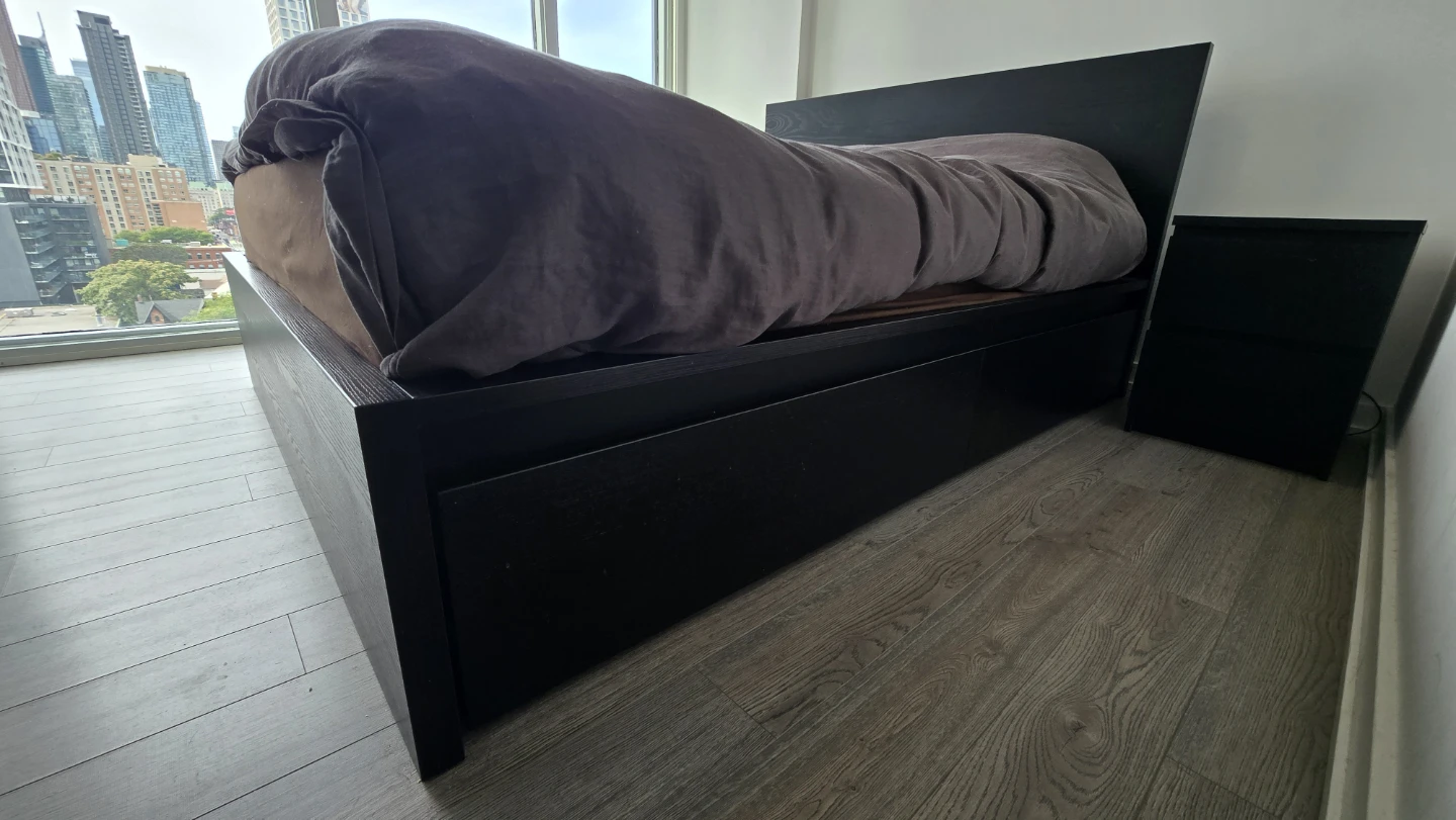 IKEA Black Queen Bed Frame with Storage 2 night stands - photo 4