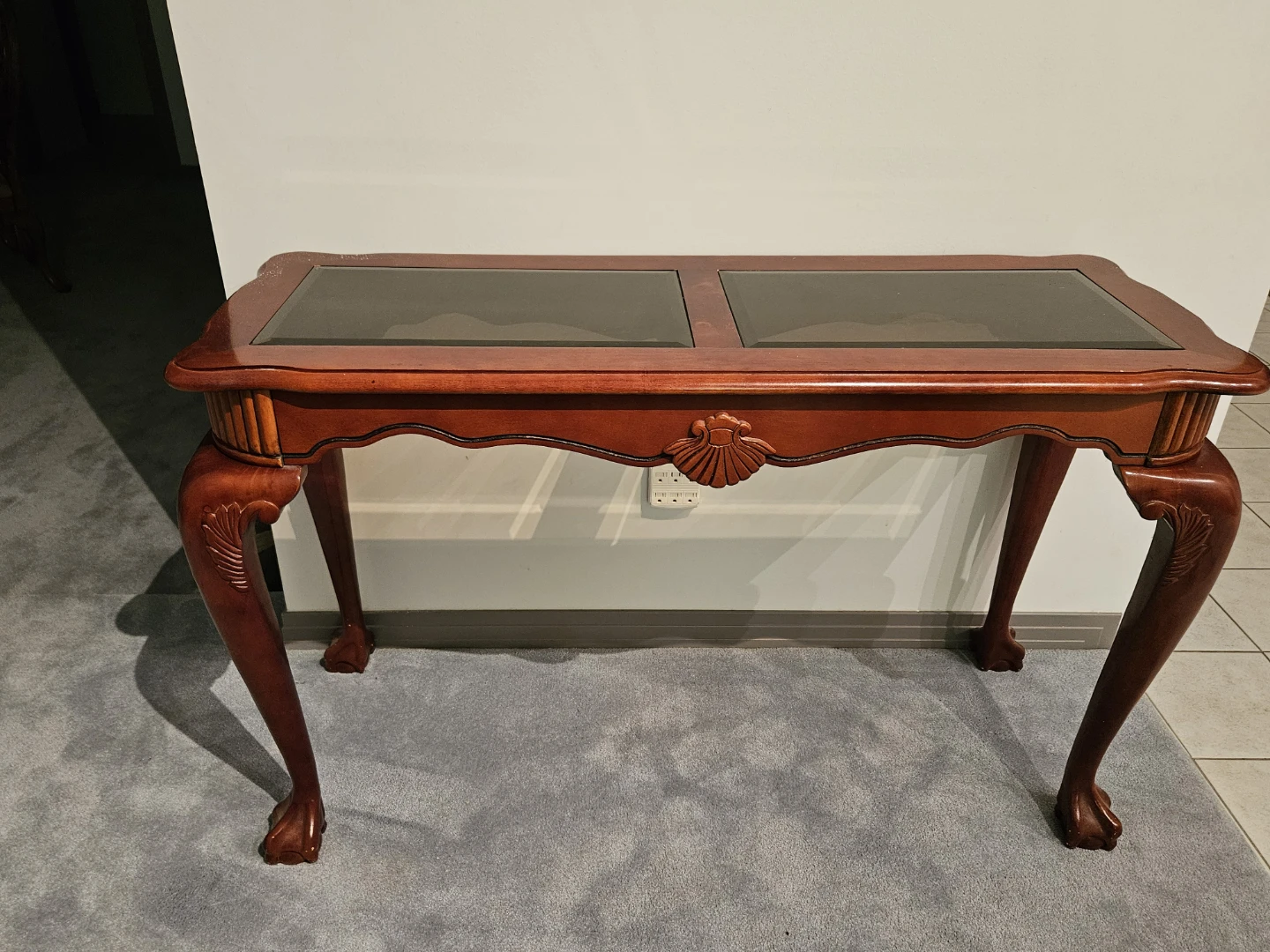 Traditional Wood Console Table with Glass Inserts