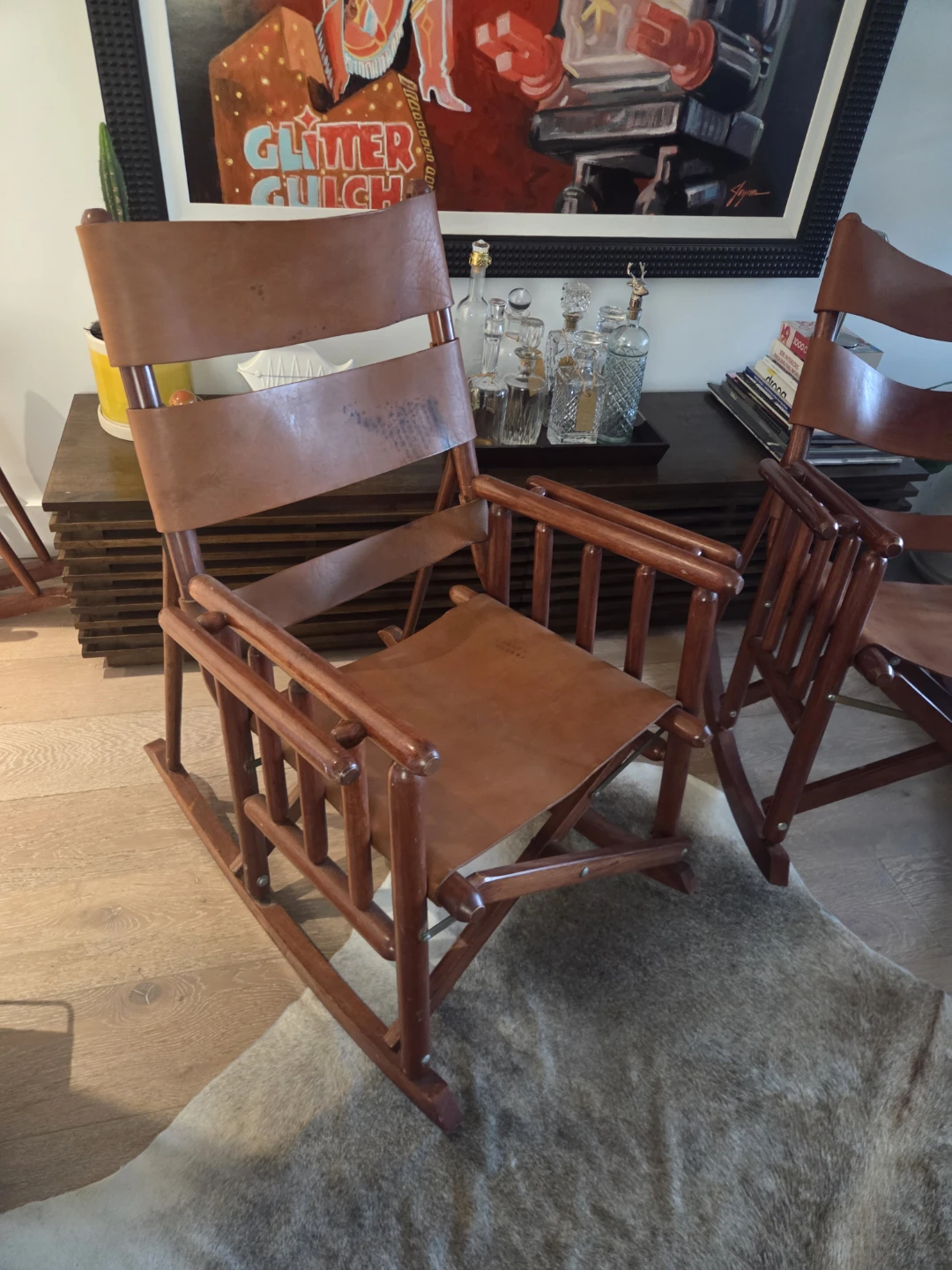 Vintage Costa Rican leather and teak rocking chair - photo 2