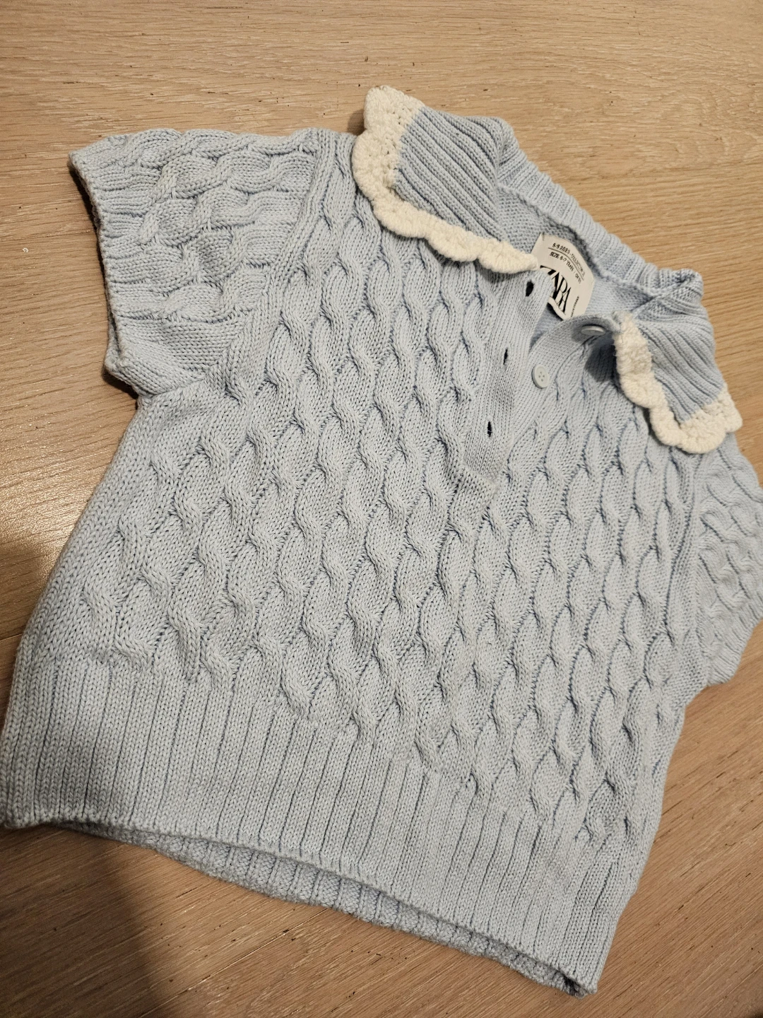 🏈 Zara Girls Cable Knit Polo Shirt