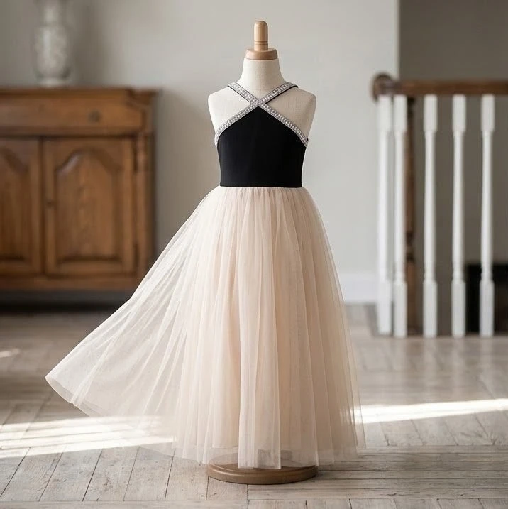 Girls Black and Champagne Tulle Dress