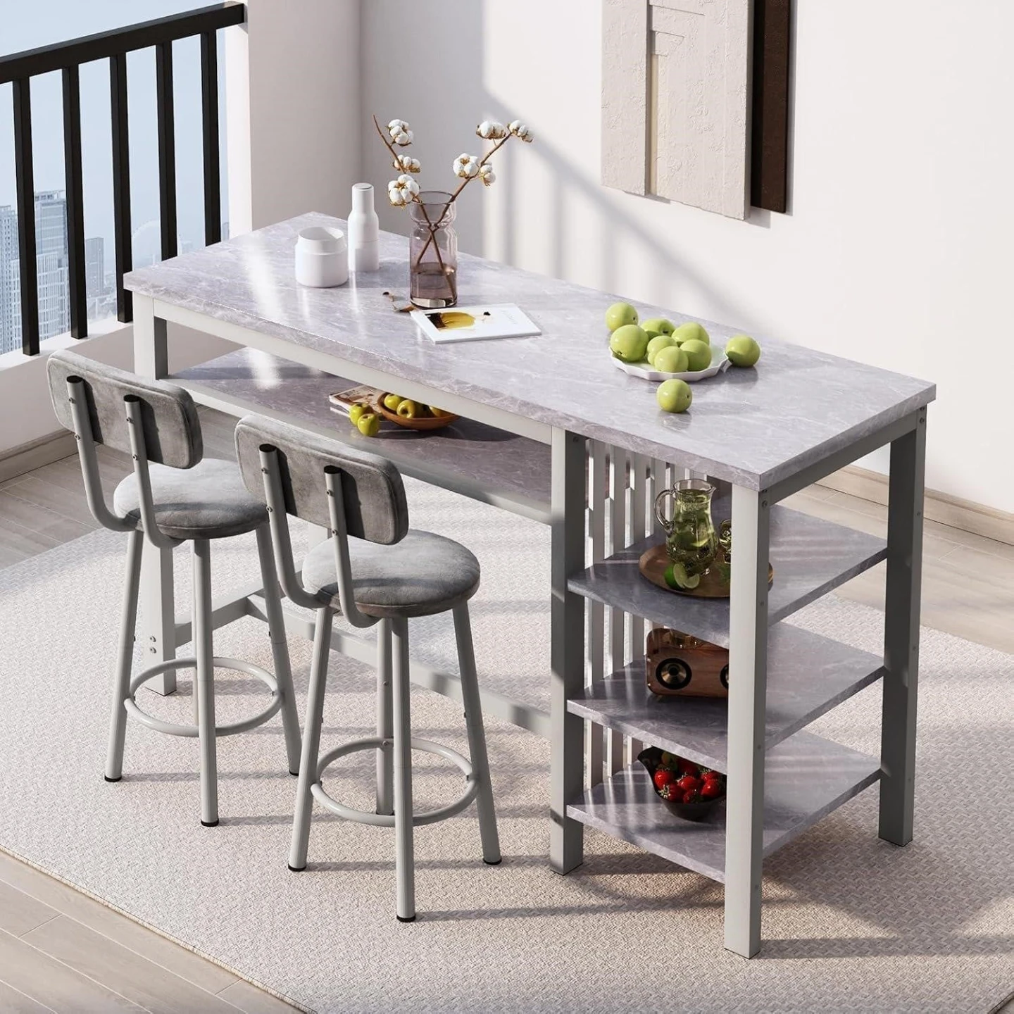 Kitchen Bar Table Set with 2 Stools - photo 4