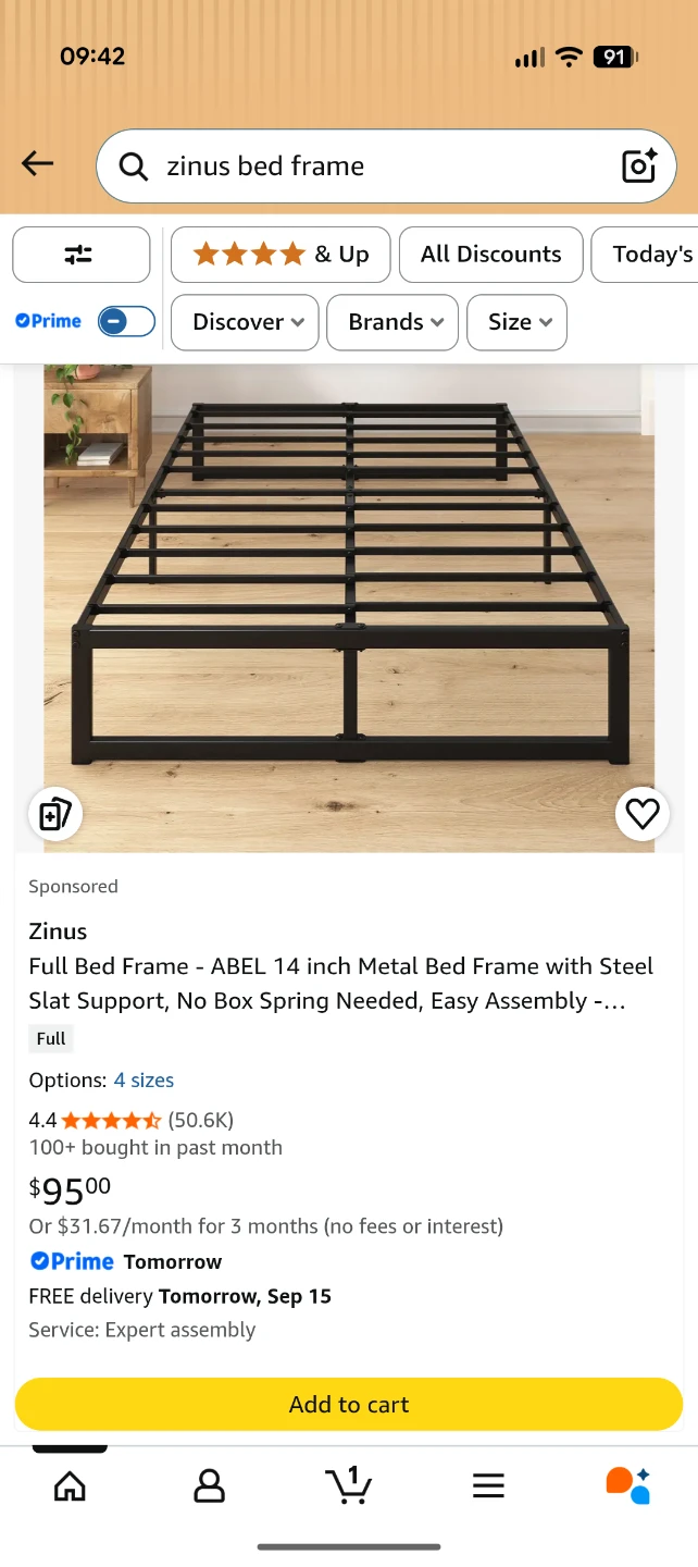 Zinus Abel Full Metal Bed Frame with mattress - photo 5