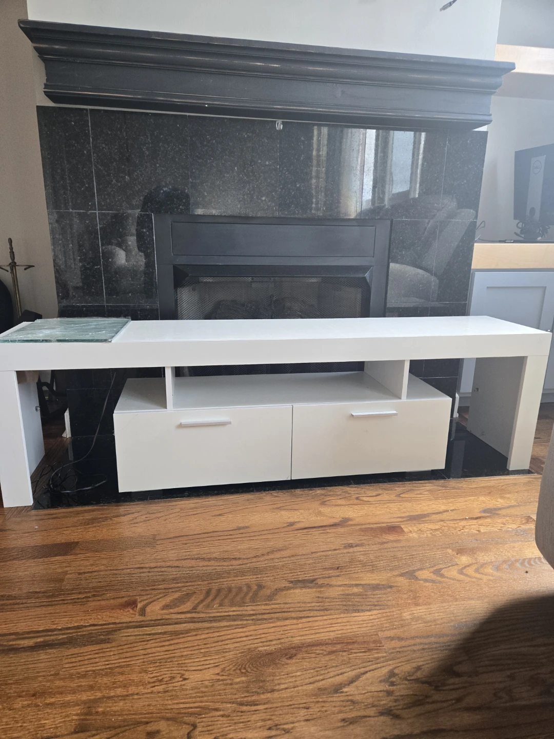 White TV Stand with LED Glass Shelf