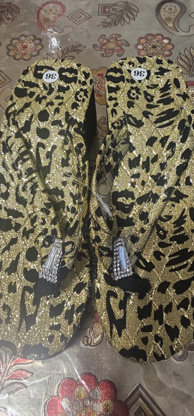 Leopard Print Platform Sandals Gold Size 36