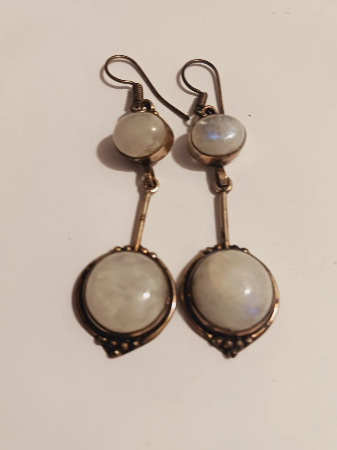 Sterling Silver 925 Rainbow Moonstone Dangle Earrings
