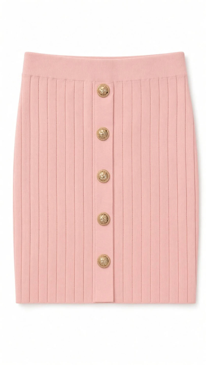 Pink Ribbed Button Mini Skirts - photo 2