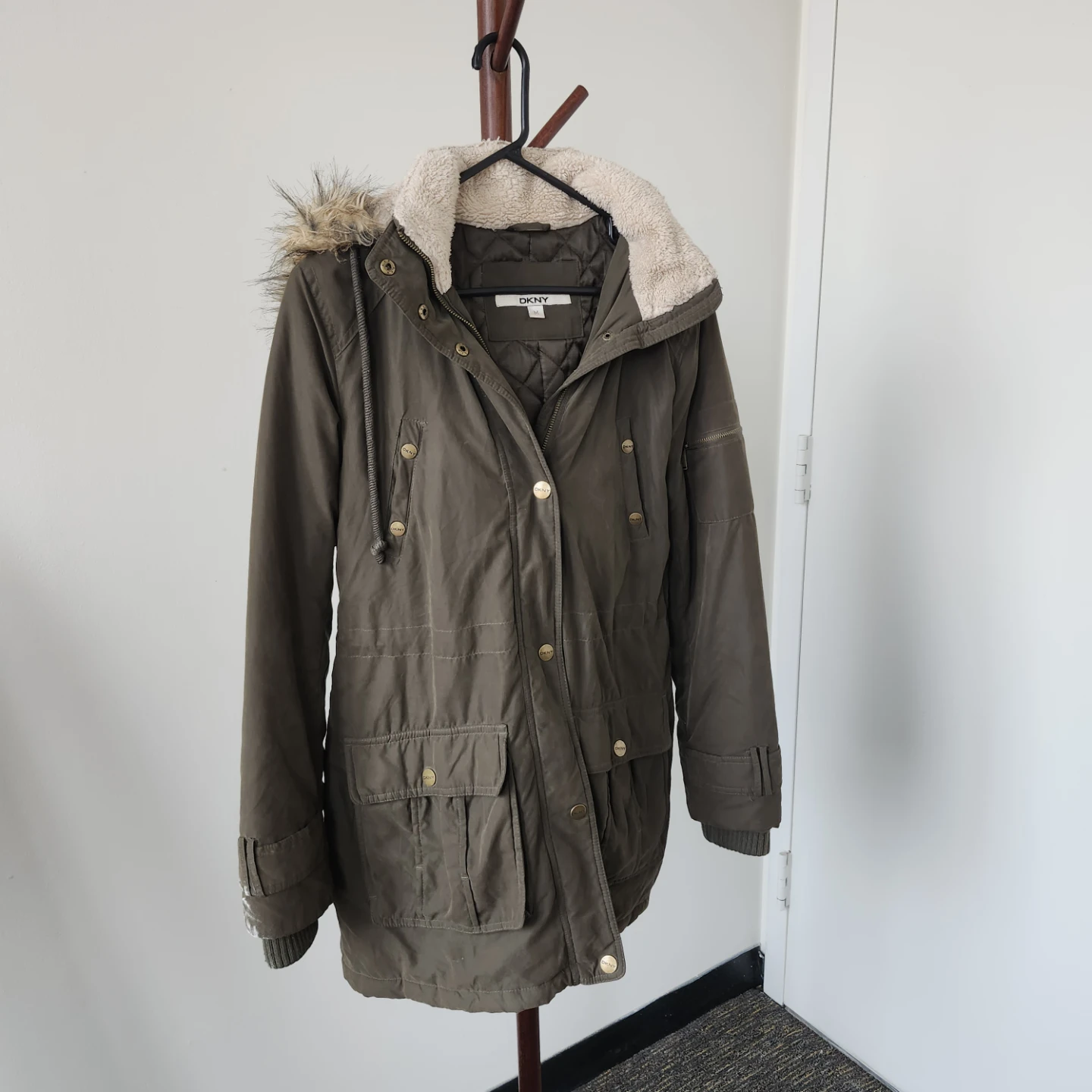DKNY Olive Green Hooded Parka Size M - photo 5