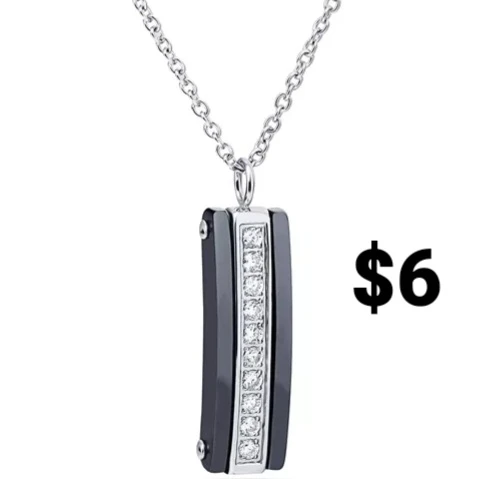 Black and Silver Tone Pendant Necklace