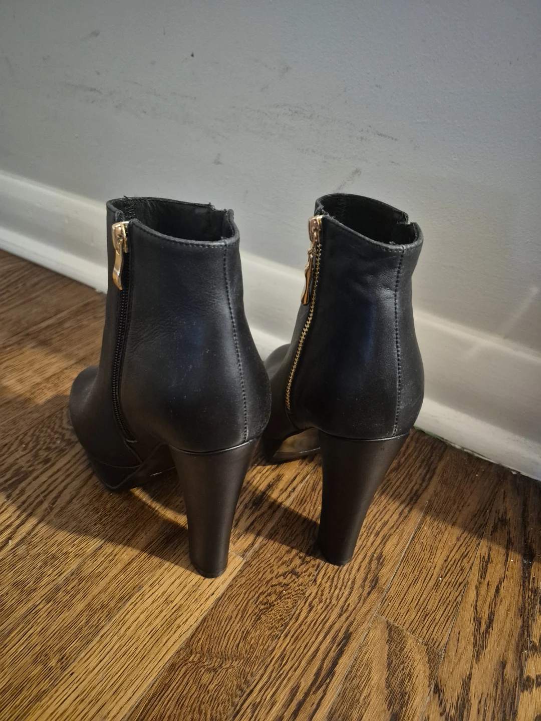 Black Heeled Ankle Boots with Gold Zippers - photo 4