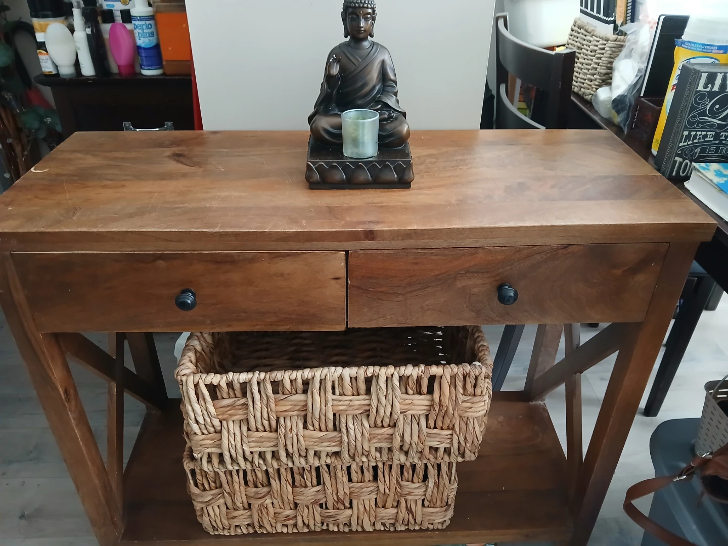 Rustic Wood Console Table with Storage