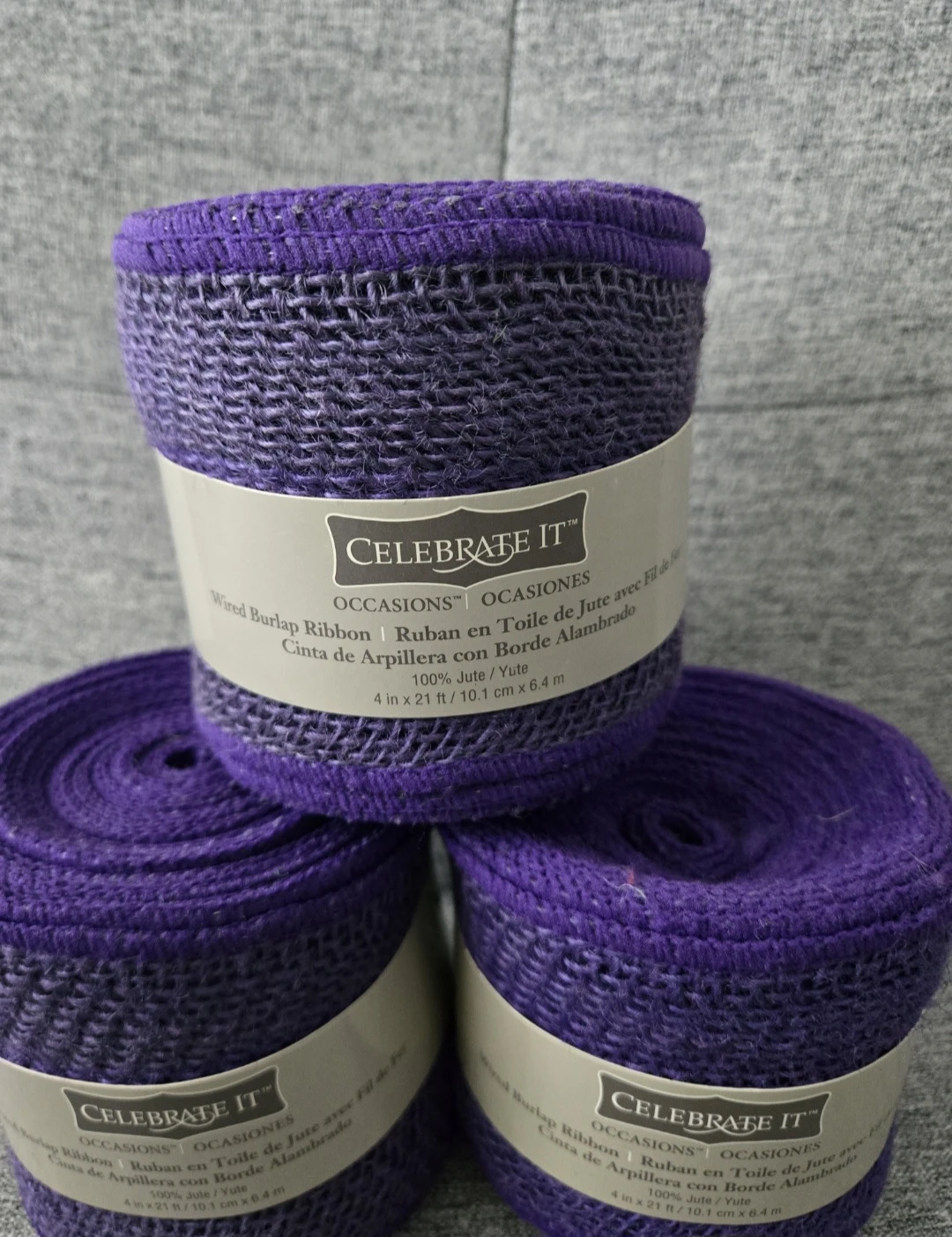 Purple Wired Burlap Ribbon × 3 - photo 2