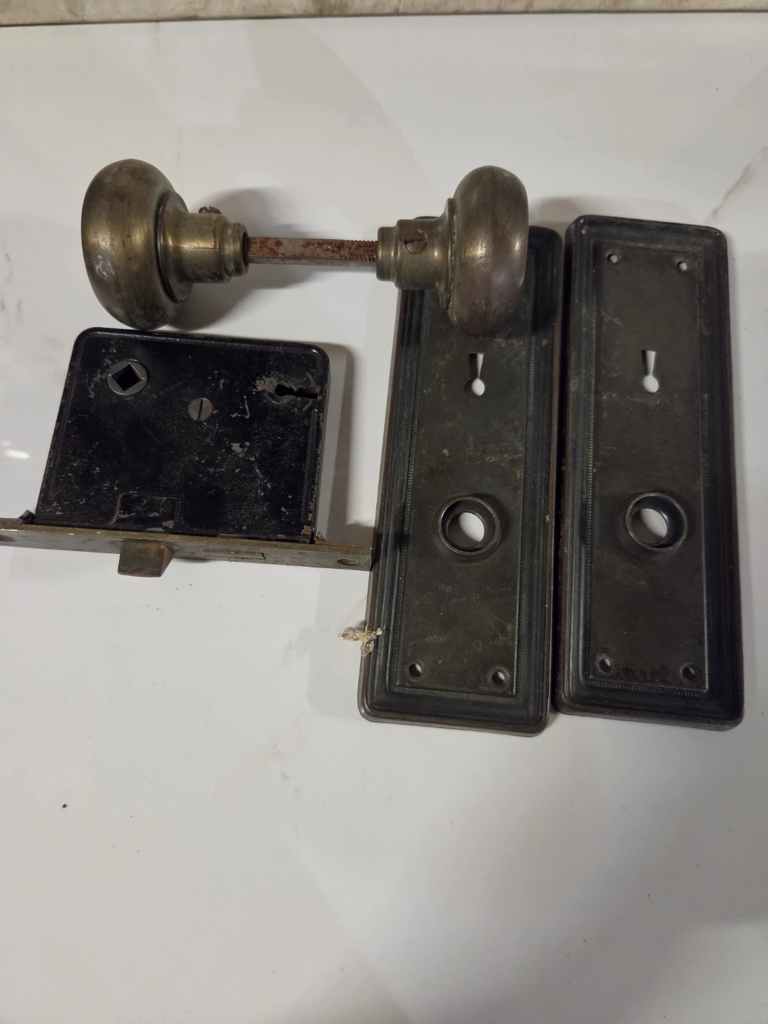 Vintage Brass Door Knob and Plate Set