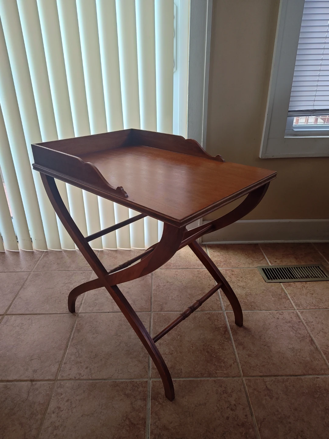 Vintage Wooden Butler Tray Table with X-Frame Base - photo 2