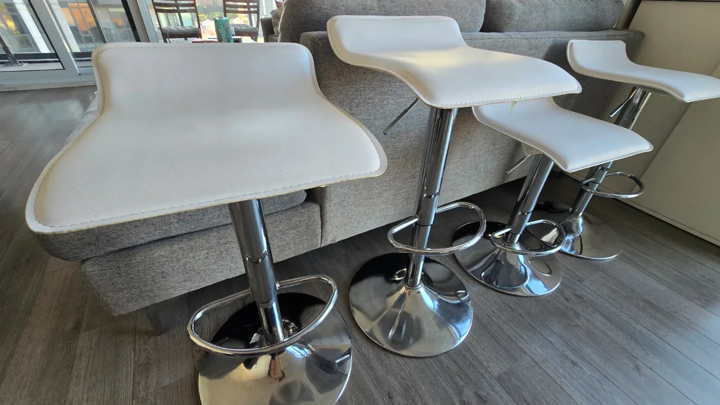 Set of 4 White Adjustable Bar Stools - photo 2