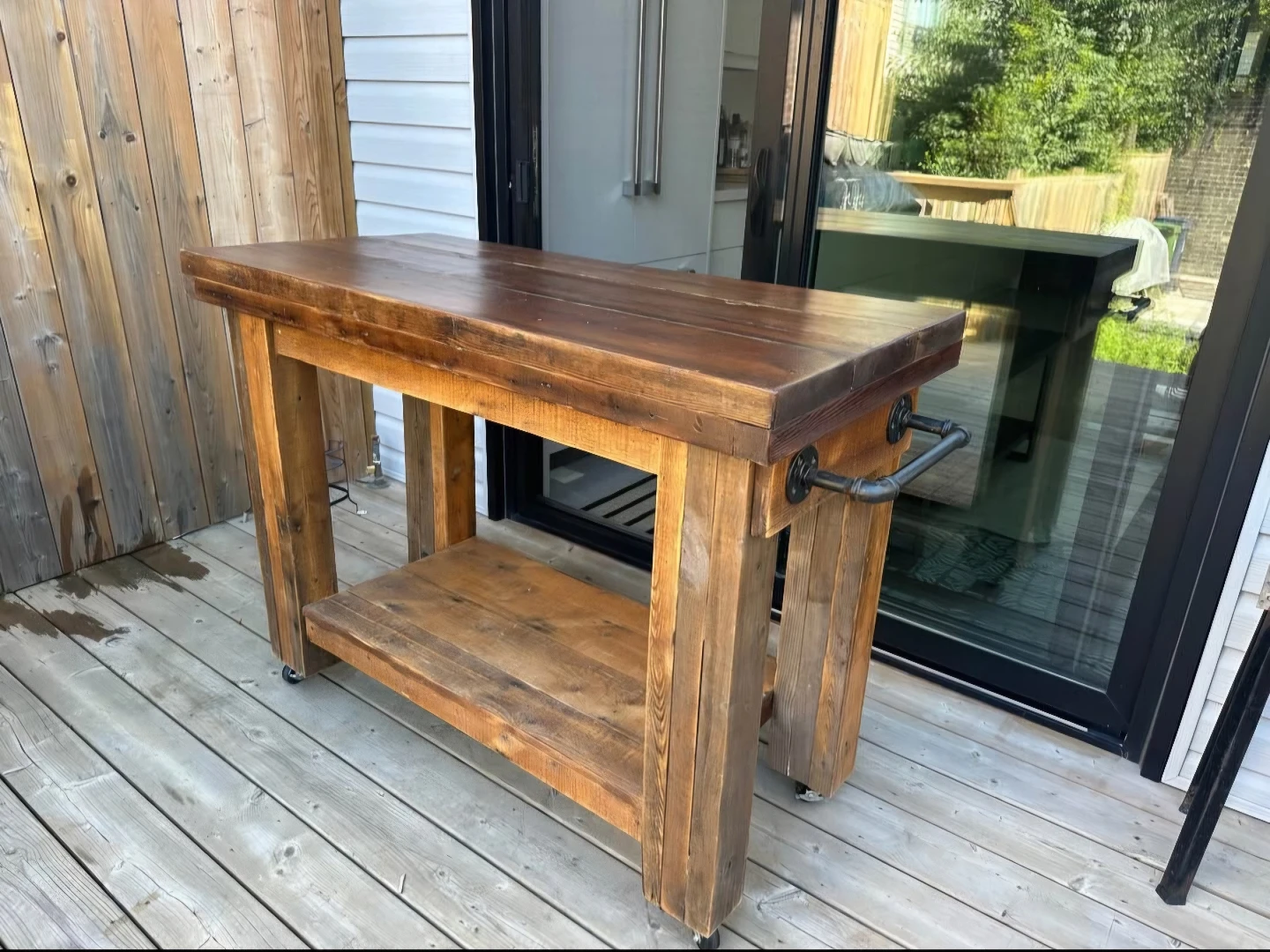 Rustic Wood Kitchen Island with Casters - photo 2