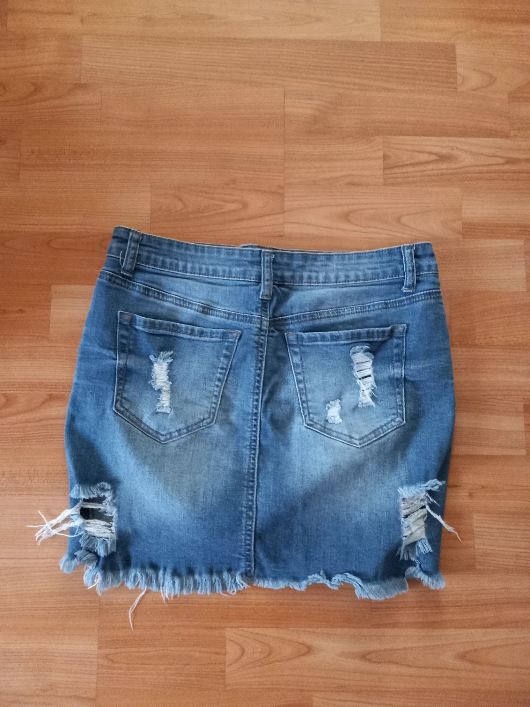 Distressed Blue Denim Mini Skirt  (Medium) - photo 2