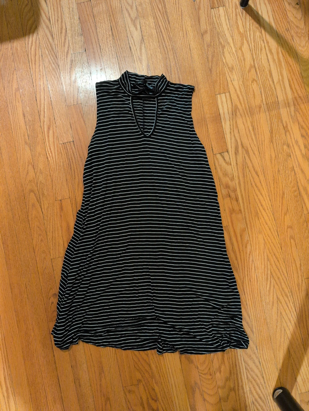 Rebel Sugar Black and White Striped Sleeveless Mock Neck Dress 🏈