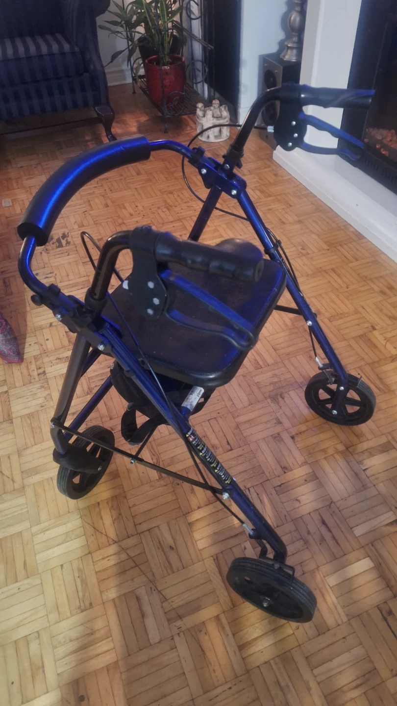 Blue Four-Wheel Rolling Walker with Seat